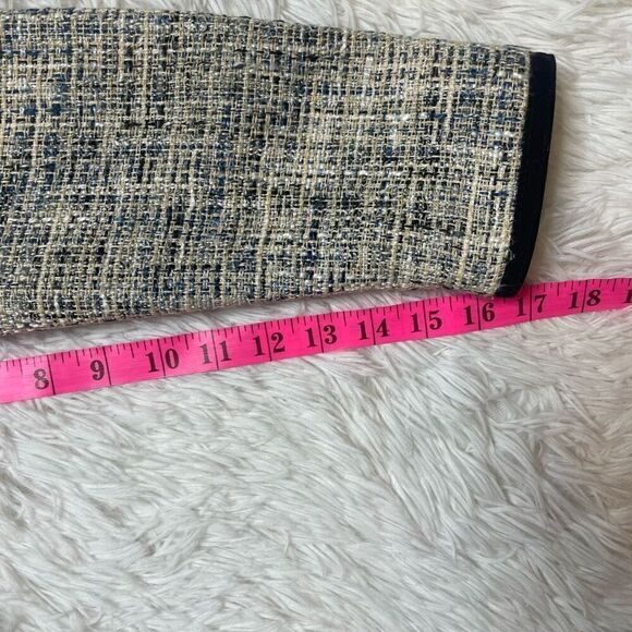 ANNE KLEIN Tweed Jacket Faux Leather Trim Size 10 Zip Up Blazer Office Workwear - Picture 9 of 10